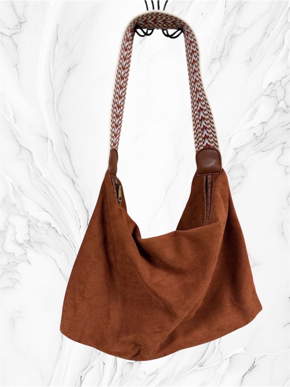 Shiraleah rust brown Hobo Bag soft faux-suede decorative geometric strap